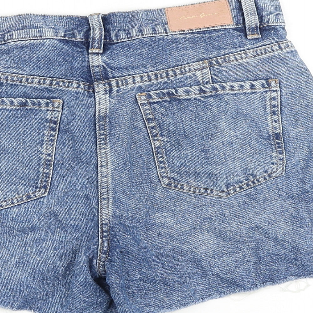 NEXT Womens Blue 100% Cotton Cut-Off Shorts Size 10 L4 in Regular Zip - Distressed