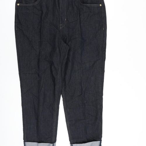 Marks and Spencer Womens Blue Cotton Tapered Jeans Size 16 L25 in Regular Zip