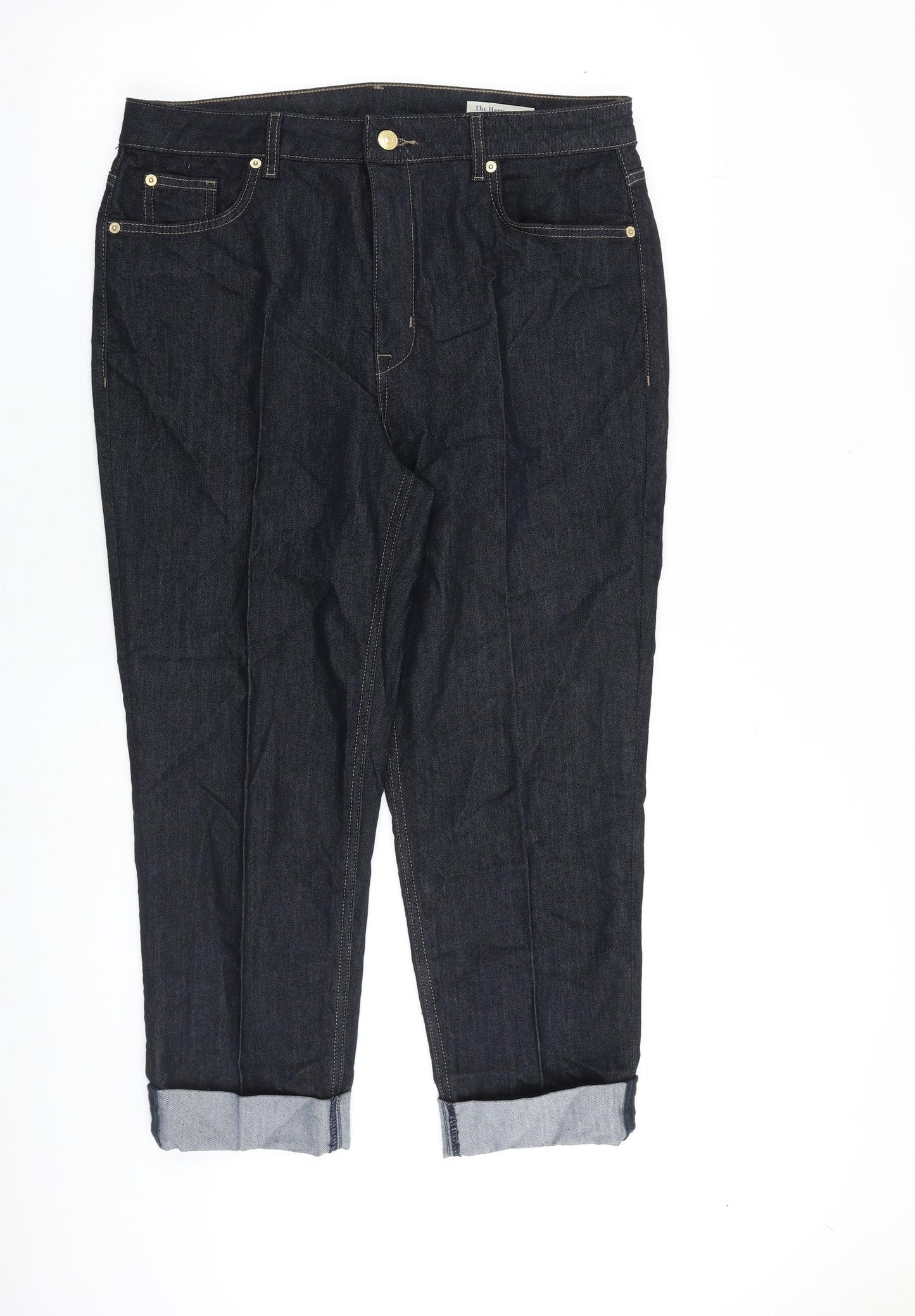 Marks and Spencer Womens Blue Cotton Tapered Jeans Size 16 L25 in Regular Zip