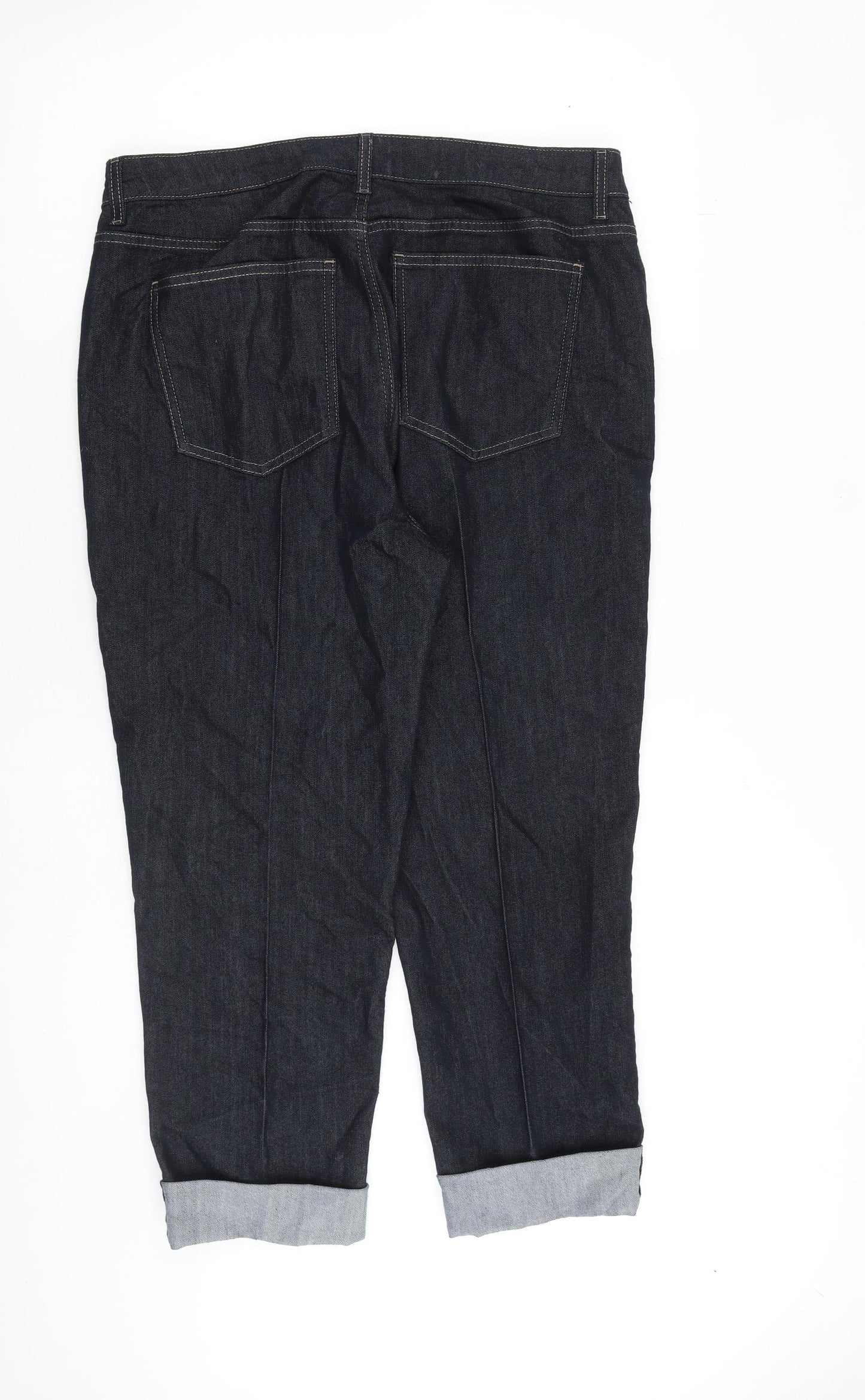 Marks and Spencer Womens Blue Cotton Tapered Jeans Size 16 L25 in Regular Zip