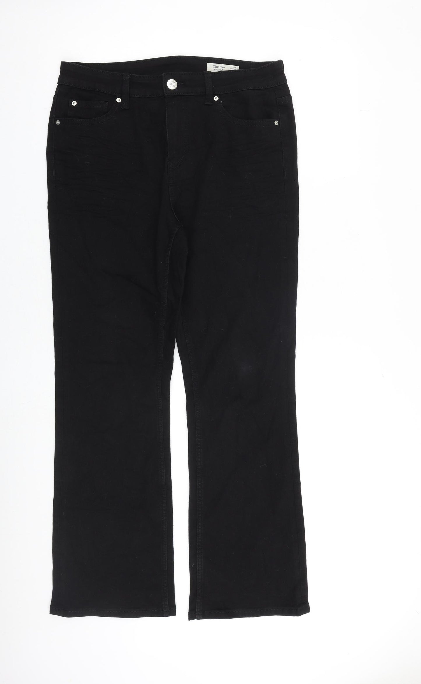 Marks and Spencer Womens Black Cotton Bootcut Jeans Size 14 L30 in Regular Zip