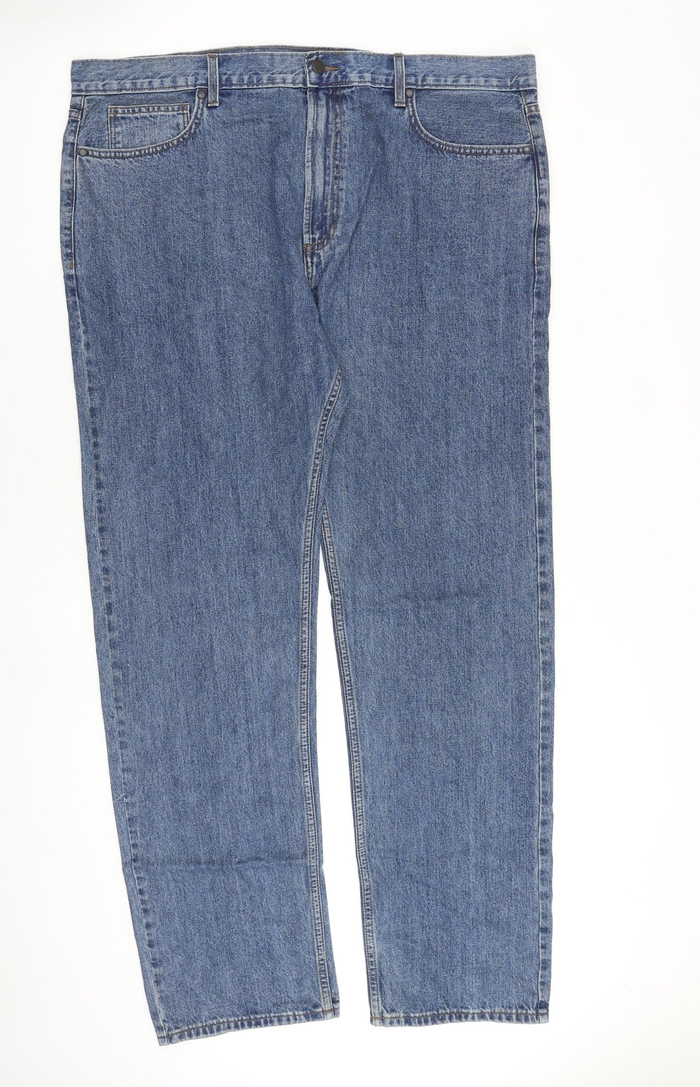 Marks and Spencer Mens Blue Cotton Straight Jeans Size 42 in L33 in Regular Zip