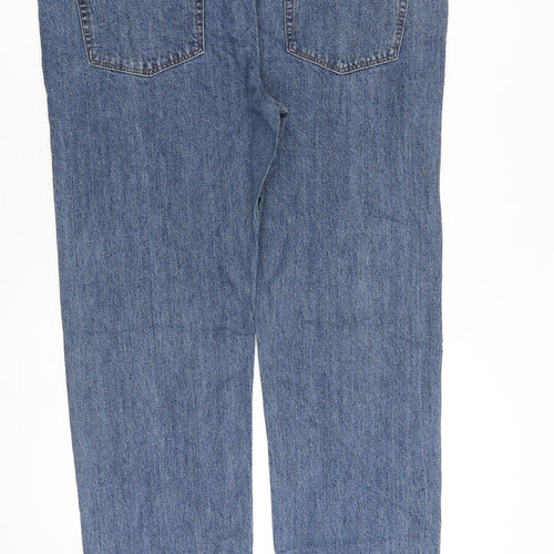 Marks and Spencer Mens Blue Cotton Straight Jeans Size 42 in L33 in Regular Zip