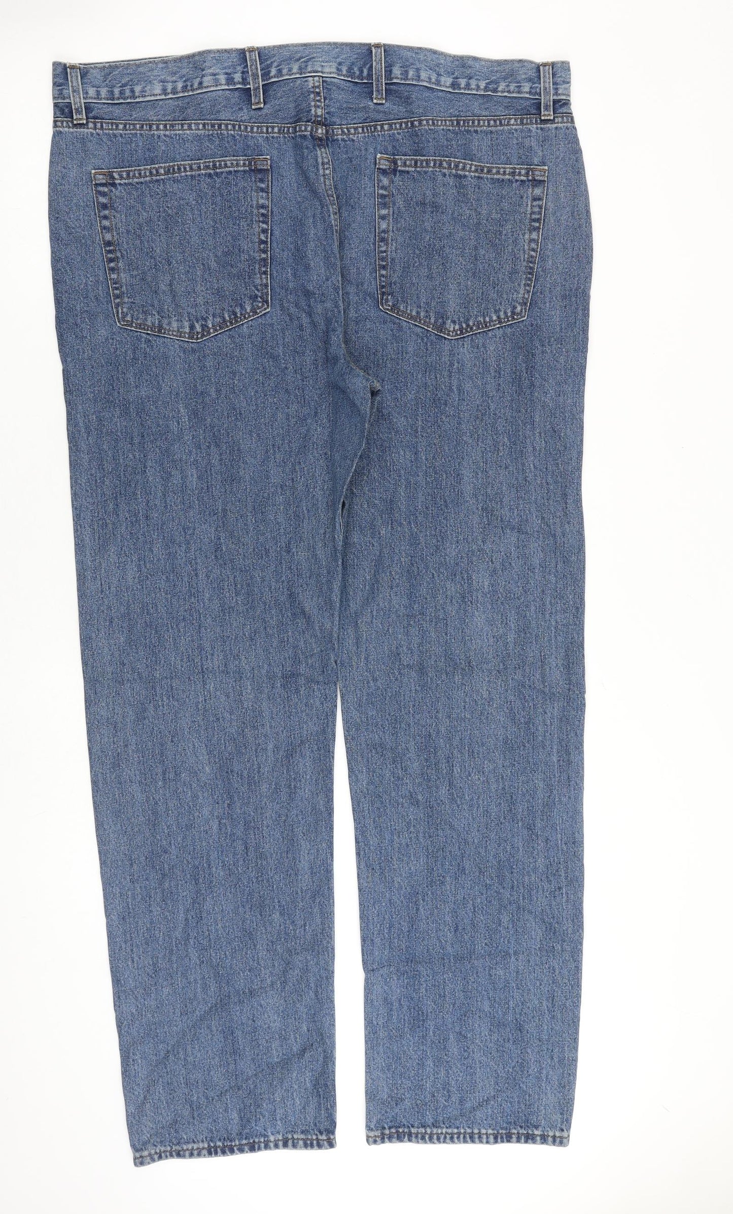Marks and Spencer Mens Blue Cotton Straight Jeans Size 42 in L33 in Regular Zip
