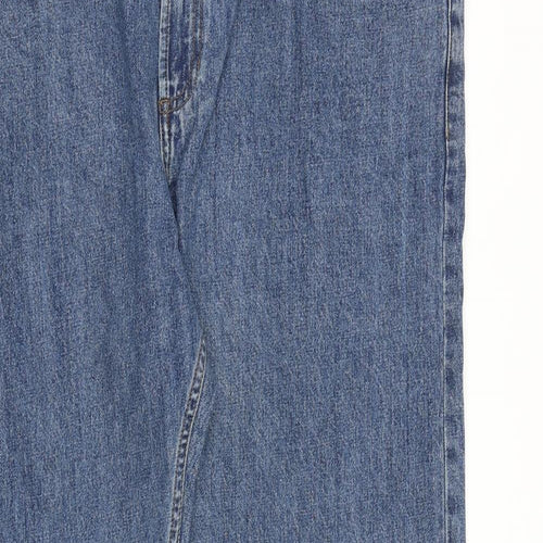 Marks and Spencer Mens Blue Cotton Straight Jeans Size 42 in L33 in Regular Zip
