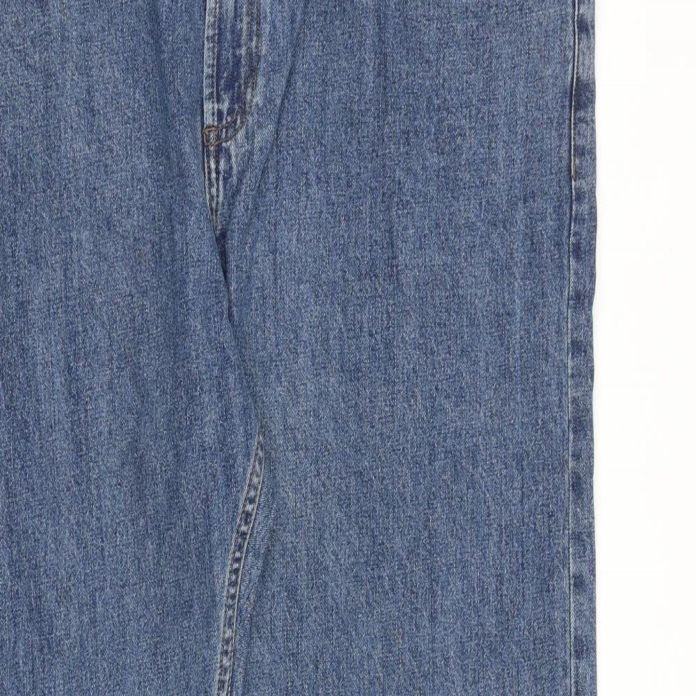 Marks and Spencer Mens Blue Cotton Straight Jeans Size 42 in L33 in Regular Zip