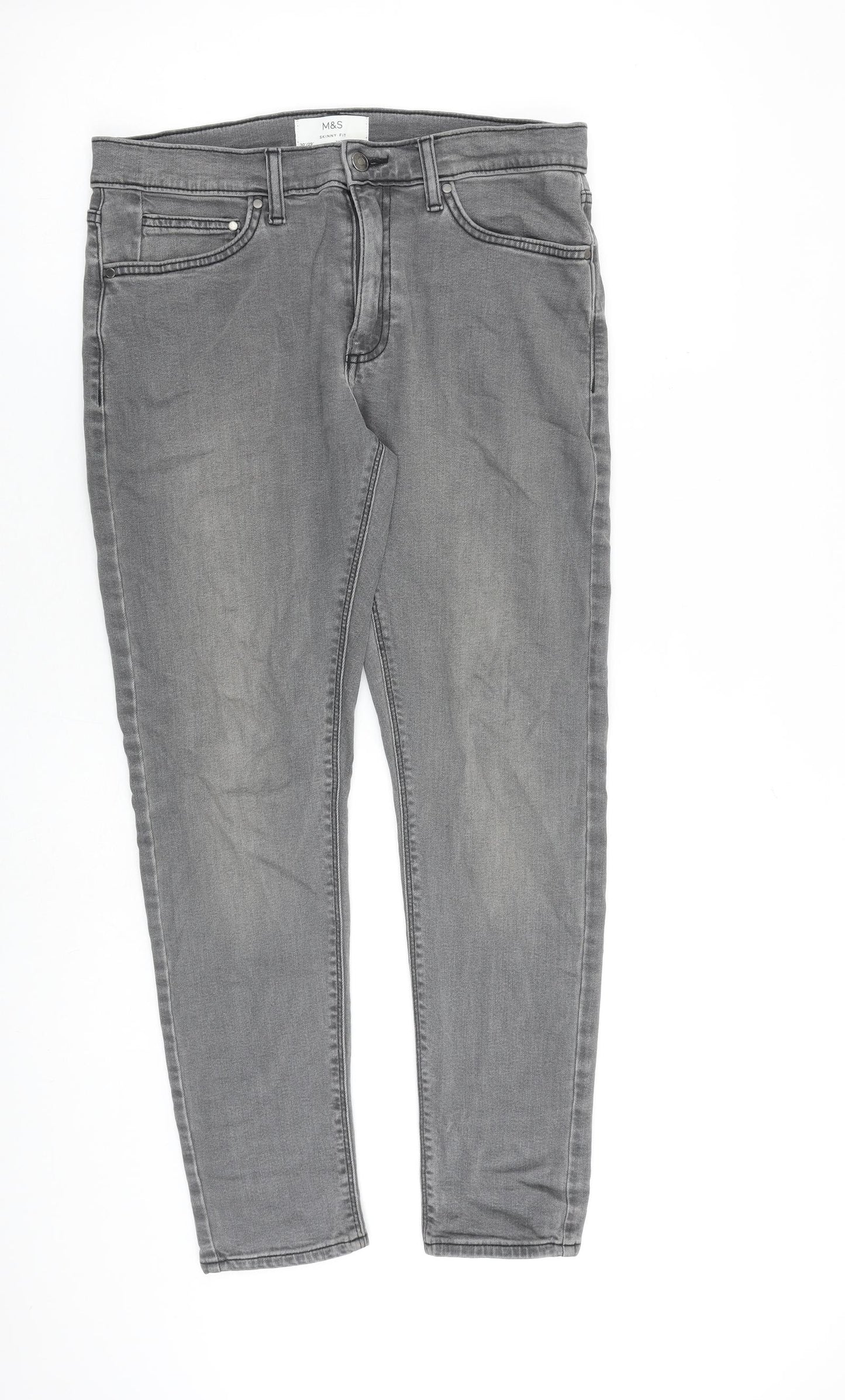 Marks and Spencer Mens Grey Cotton Skinny Jeans Size 30 in L29 in Slim Zip