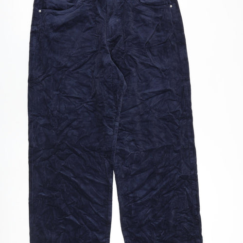 Marks and Spencer Womens Blue Cotton Trousers Size 18 L29 in Regular Zip