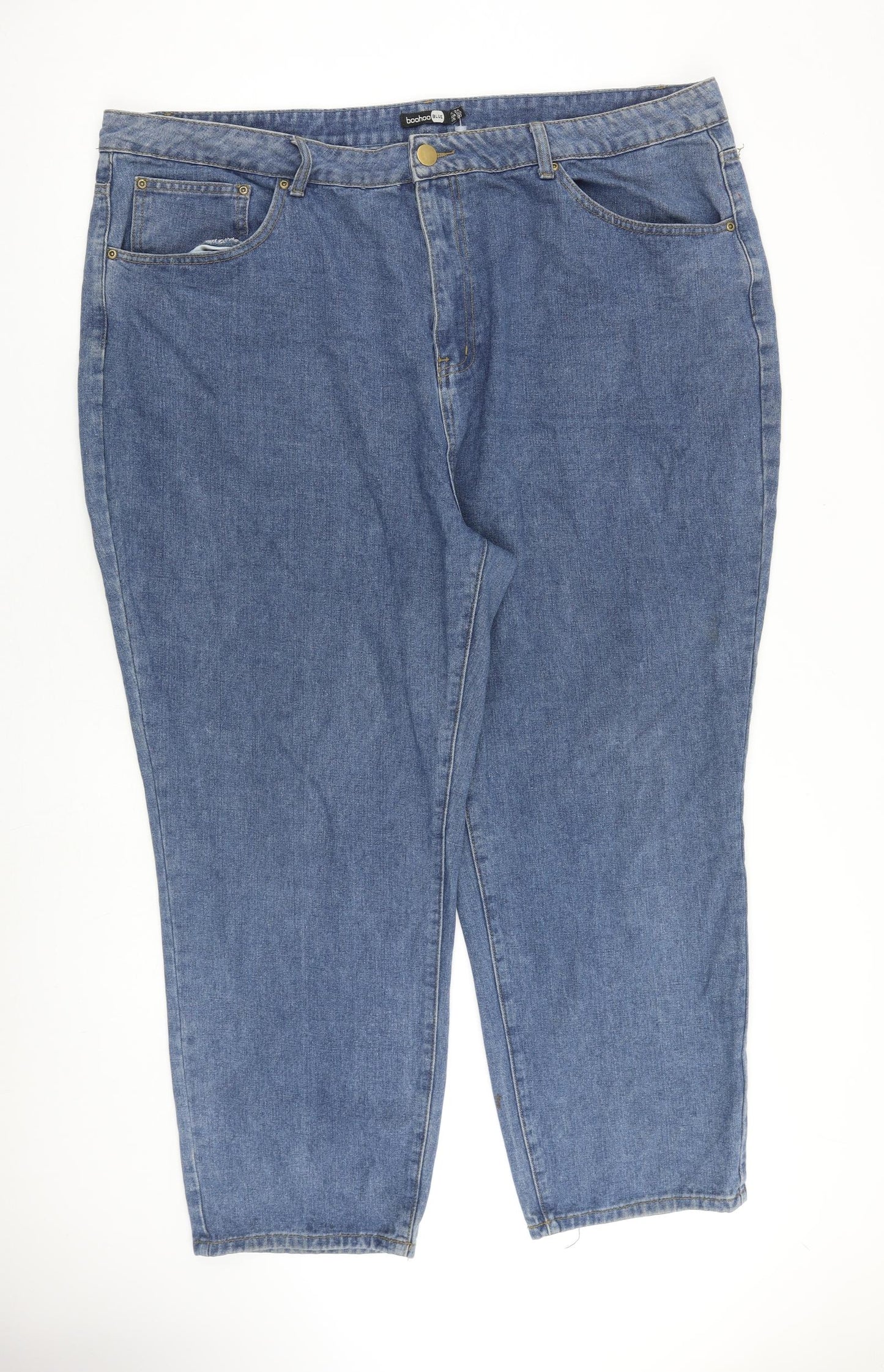 Boohoo Womens Blue Cotton Mom Jeans Size 24 L27 in Regular Zip