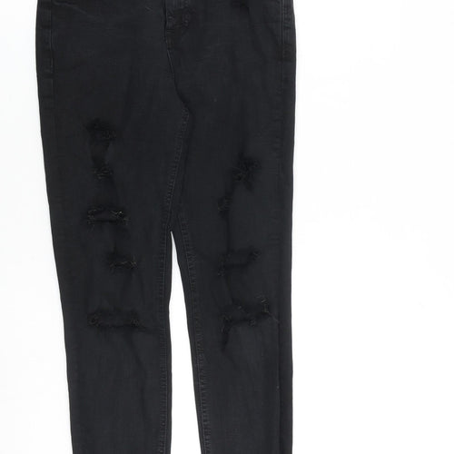 New Look Womens Black Cotton Skinny Jeans Size 10 L26 in Slim Zip - Raw Hem