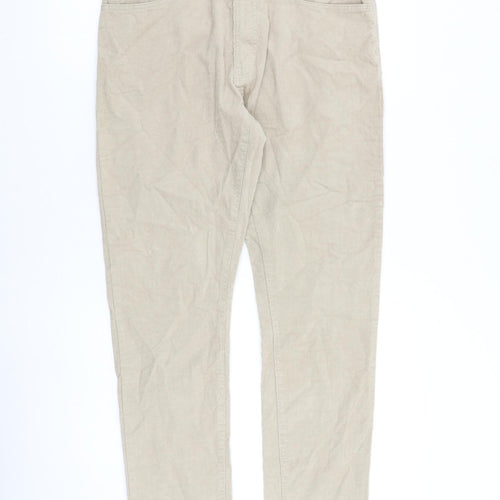 Marks and Spencer Mens Beige Cotton Trousers Size 32 in L31 in Slim Zip