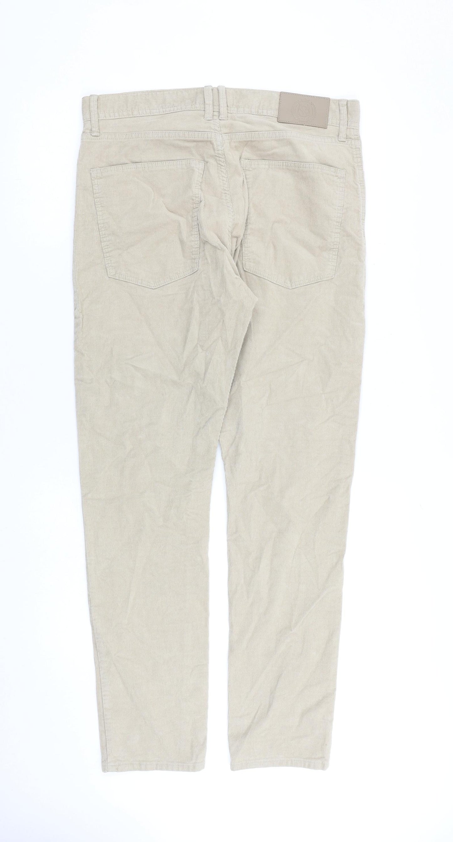 Marks and Spencer Mens Beige Cotton Trousers Size 32 in L31 in Slim Zip