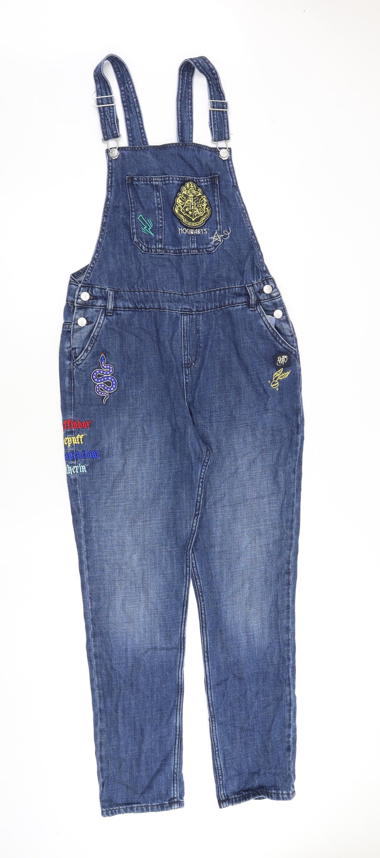 Marks and Spencer Girls Blue Cotton Dungaree One-Piece Size 13-14 Years Buckle - Harry Potter Hogwarts