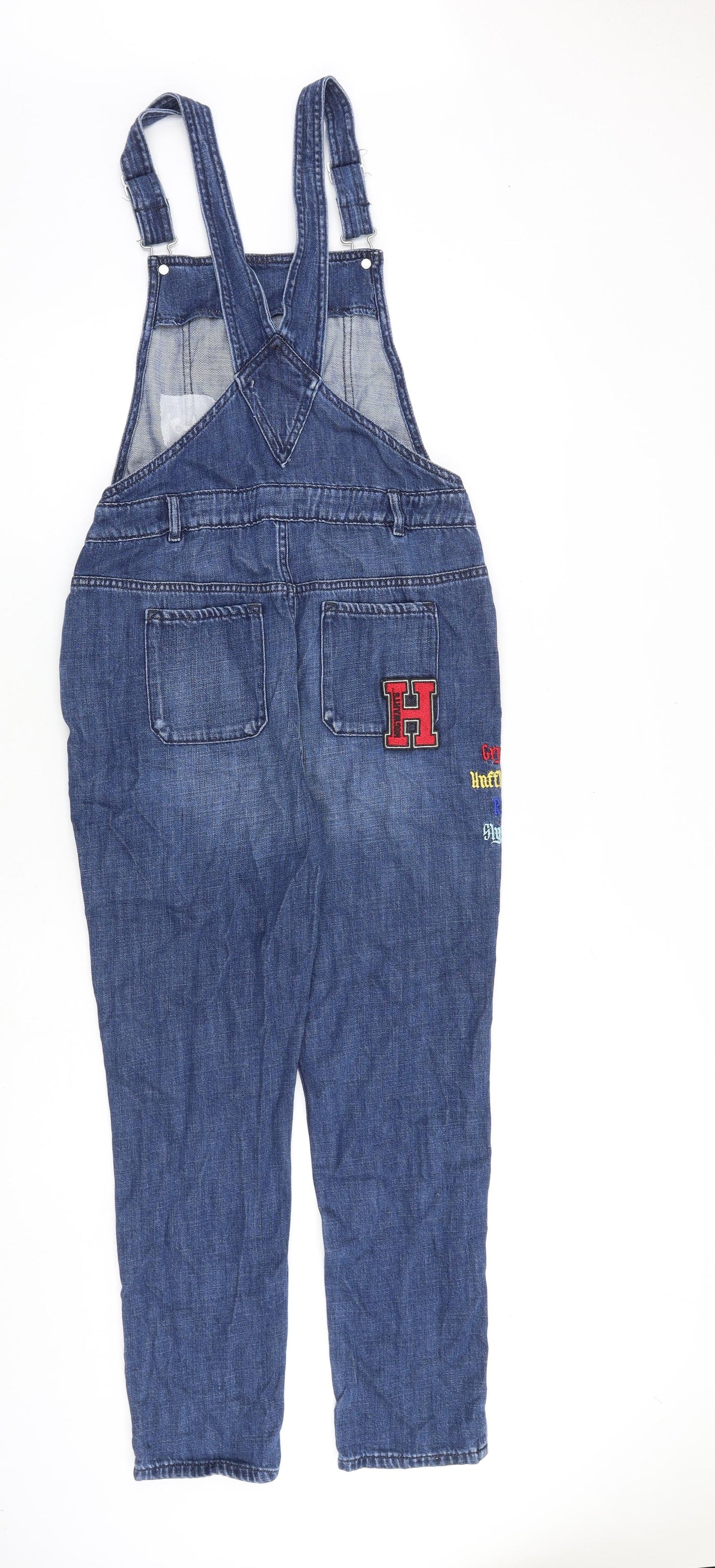 Marks and Spencer Girls Blue Cotton Dungaree One-Piece Size 13-14 Years Buckle - Harry Potter Hogwarts