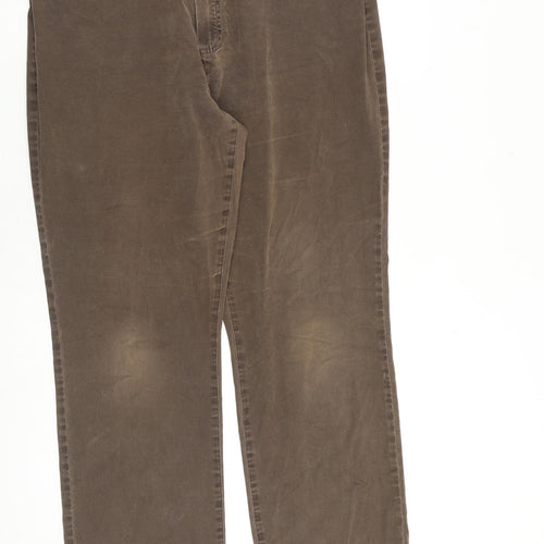 Marks and Spencer Womens Brown Cotton Straight Jeans Size 18 L29 in Regular Zip - Distressed Hems