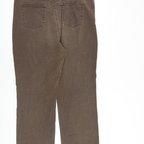 Marks and Spencer Womens Brown Cotton Straight Jeans Size 18 L29 in Regular Zip - Distressed Hems