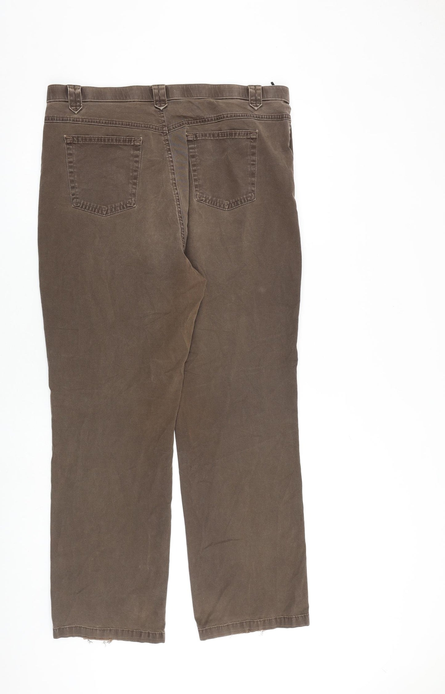 Marks and Spencer Womens Brown Cotton Straight Jeans Size 18 L29 in Regular Zip - Distressed Hems