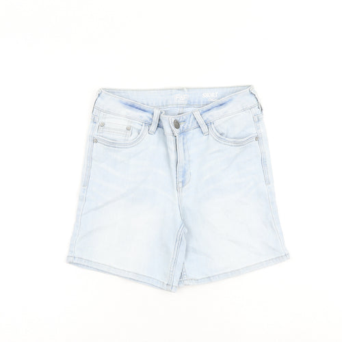 F&F Womens Blue Cotton Mom Shorts Size 8 L6 in Regular Zip