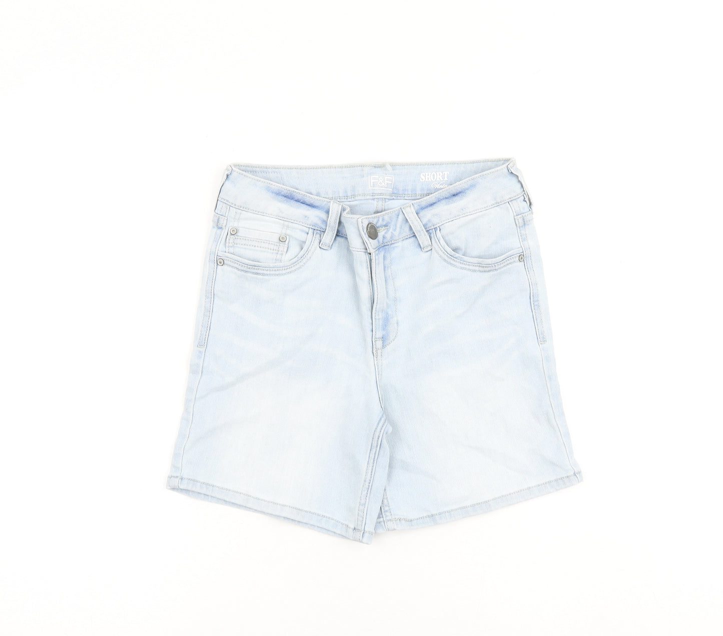 F&F Womens Blue Cotton Mom Shorts Size 8 L6 in Regular Zip