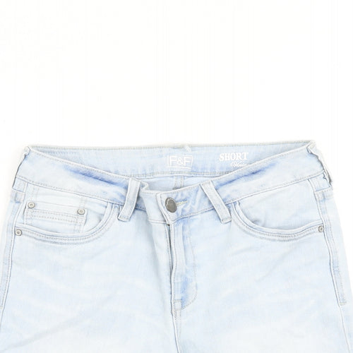 F&F Womens Blue Cotton Mom Shorts Size 8 L6 in Regular Zip