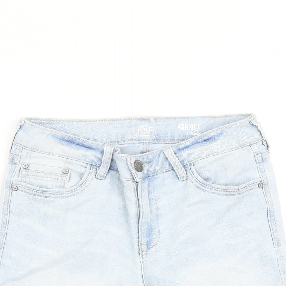 F&F Womens Blue Cotton Mom Shorts Size 8 L6 in Regular Zip