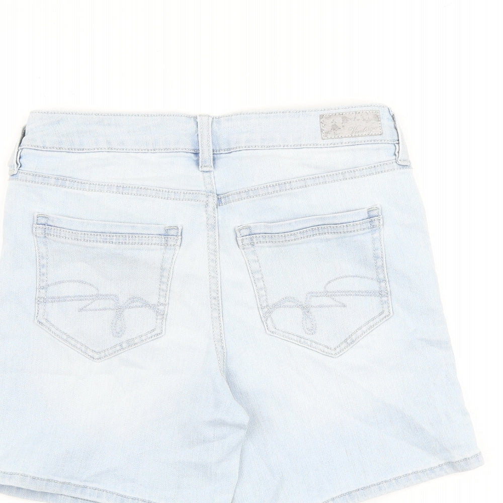 F&F Womens Blue Cotton Mom Shorts Size 8 L6 in Regular Zip