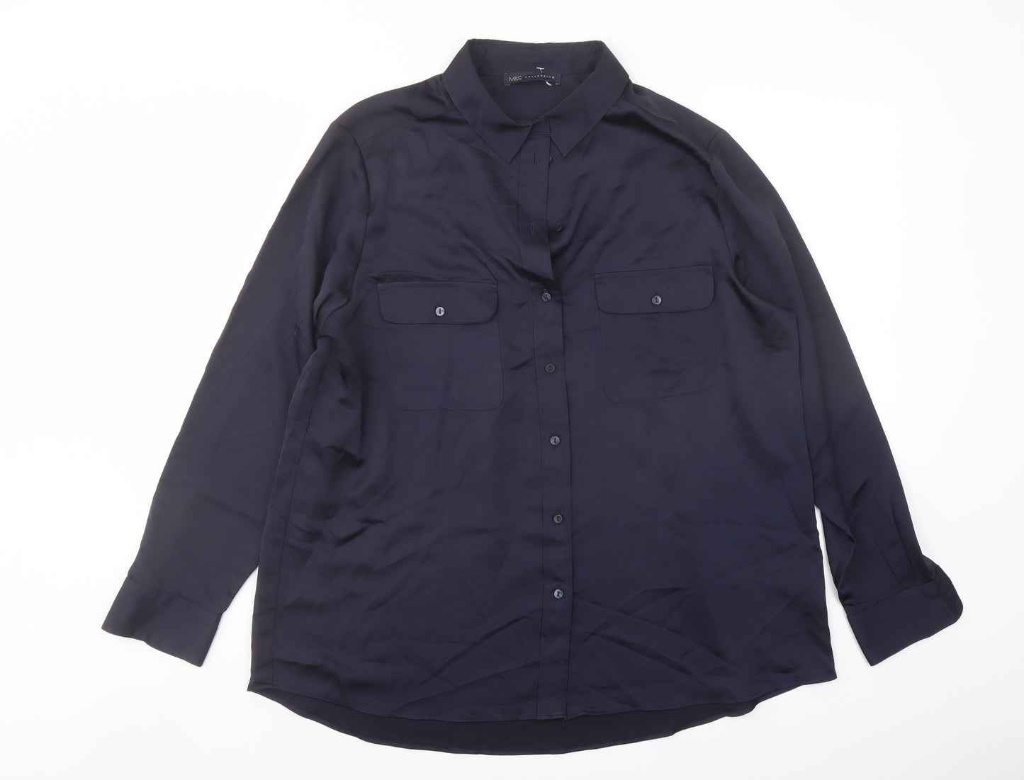 Marks and Spencer Womens Blue Polyester Basic Button-Up Size 18 Collared