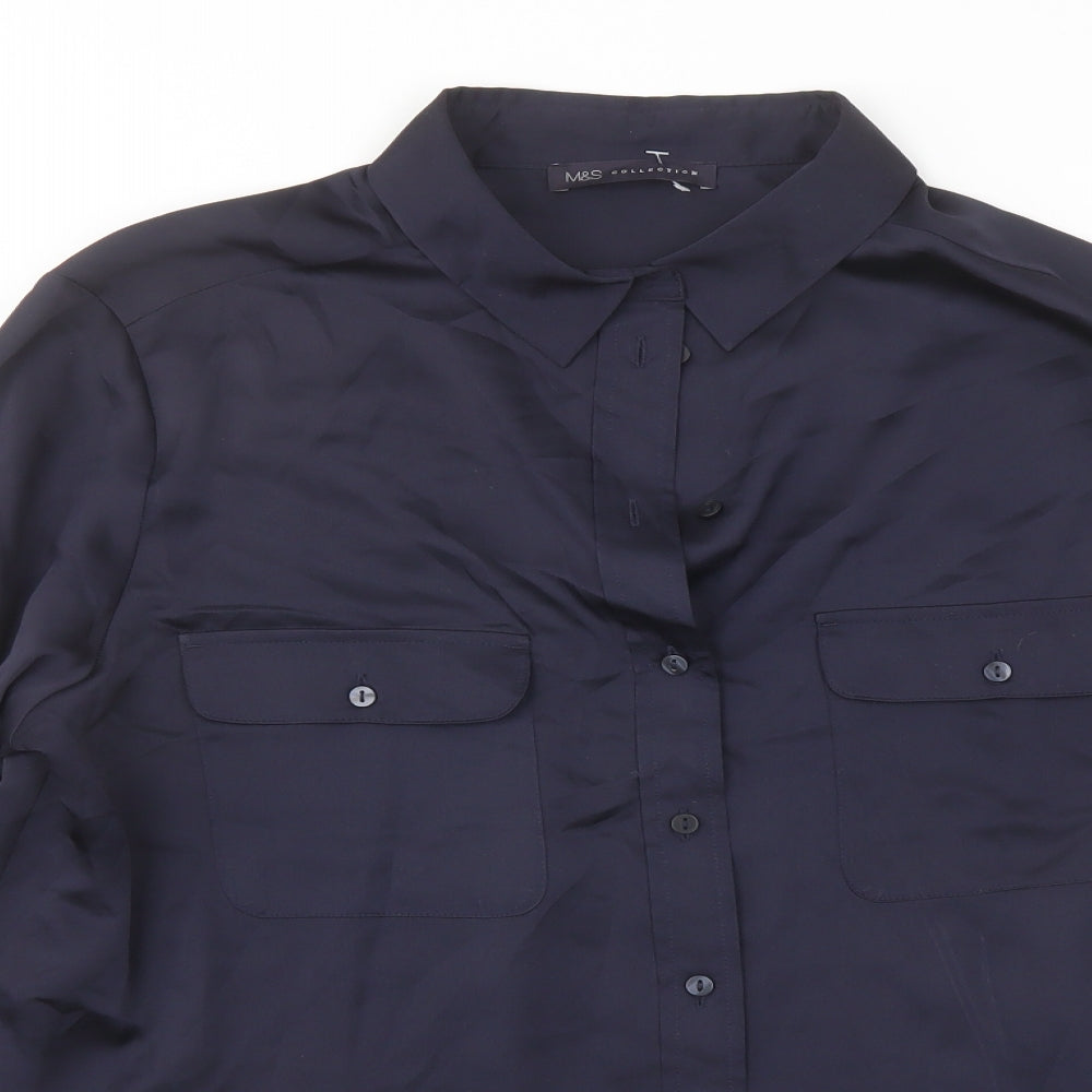 Marks and Spencer Womens Blue Polyester Basic Button-Up Size 18 Collared