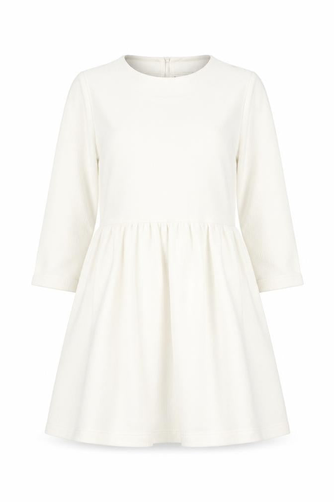 Front view of The White Pepper women’s ivory polyester a-line, size S, round neck zip