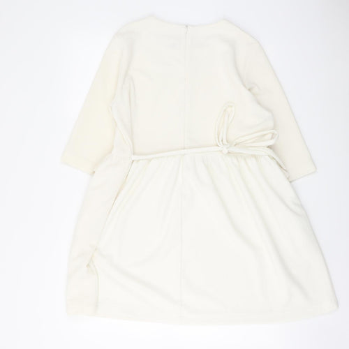 The White Pepper Womens Ivory Polyester A-Line Size S Round Neck Zip