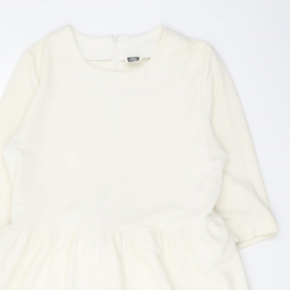 The White Pepper Womens Ivory Polyester A-Line Size S Round Neck Zip