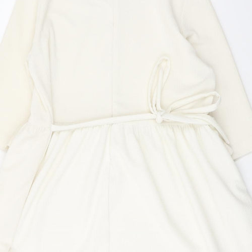 The White Pepper Womens Ivory Polyester A-Line Size S Round Neck Zip