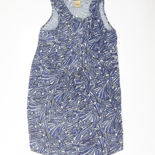 ICHI Womens Blue Geometric Viscose Tank Dress Size 8 Round Neck Pullover