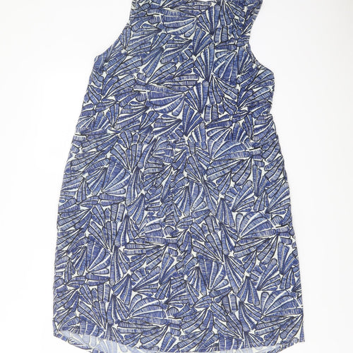 ICHI Womens Blue Geometric Viscose Tank Dress Size 8 Round Neck Pullover