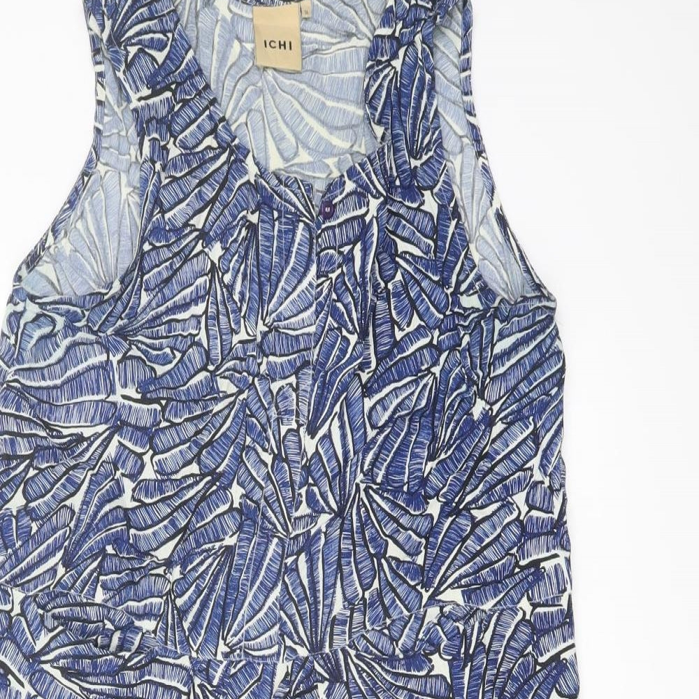 ICHI Womens Blue Geometric Viscose Tank Dress Size 8 Round Neck Pullover