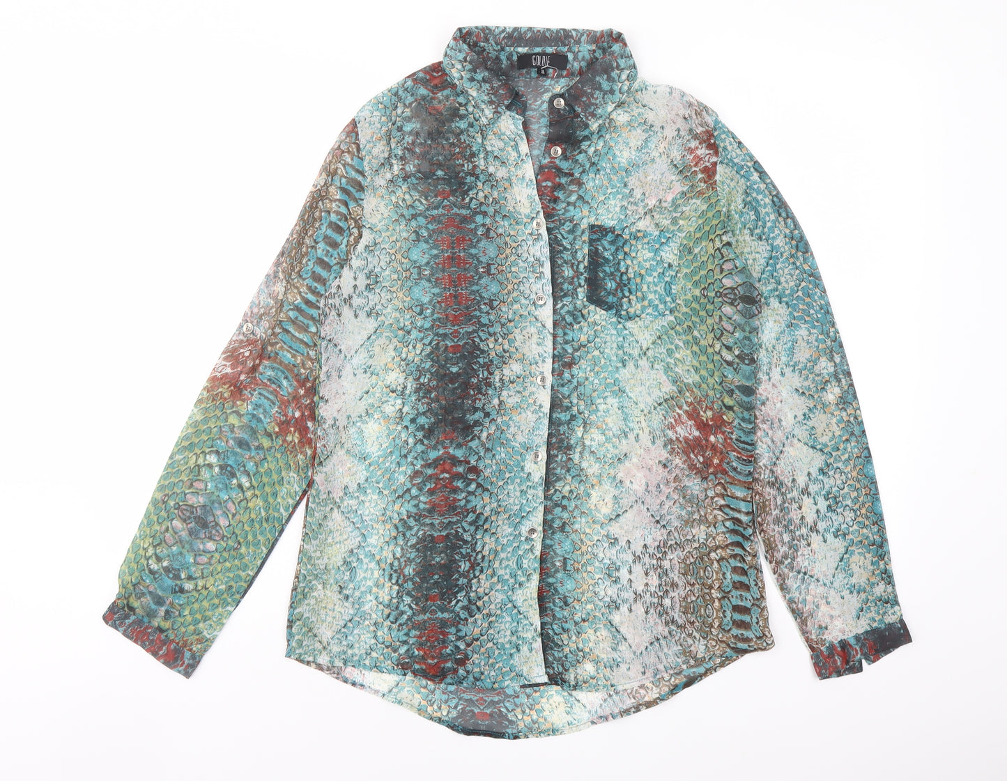 Goldie Womens Multicoloured Animal Print Polyester Basic Button-Up Size S Collared - Snake Print