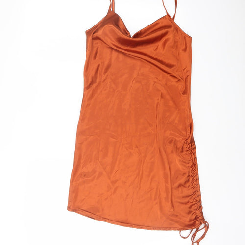 PRETTYLITTLETHING Womens Red Polyester Slip Dress Size 8 Cowl Neck Pullover