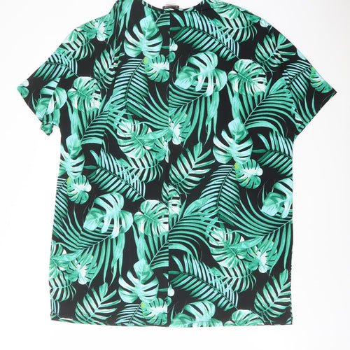 Kim & Co. Womens Green Geometric Polyester Basic T-Shirt Size 2XL Round Neck - Leaf Pattern