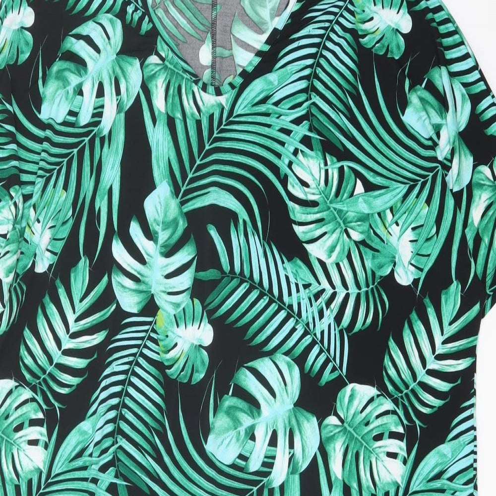 Kim & Co. Womens Green Geometric Polyester Basic T-Shirt Size 2XL Round Neck - Leaf Pattern