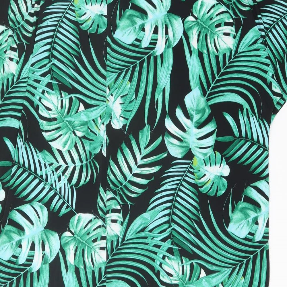 Kim & Co. Womens Green Geometric Polyester Basic T-Shirt Size 2XL Round Neck - Leaf Pattern