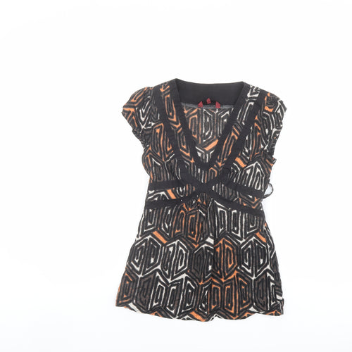 John Richmond Womens Multicoloured Geometric Cotton Basic T-Shirt Size 8 V-Neck