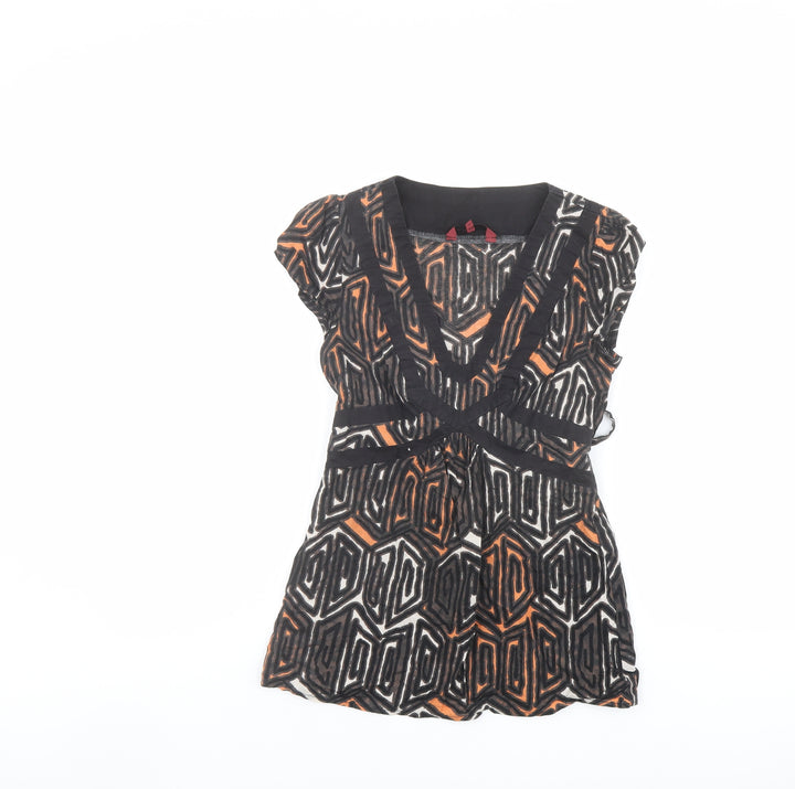 John Richmond Womens Multicoloured Geometric Cotton Basic T-Shirt Size 8 V-Neck