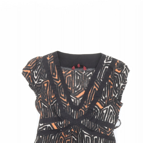 John Richmond Womens Multicoloured Geometric Cotton Basic T-Shirt Size 8 V-Neck