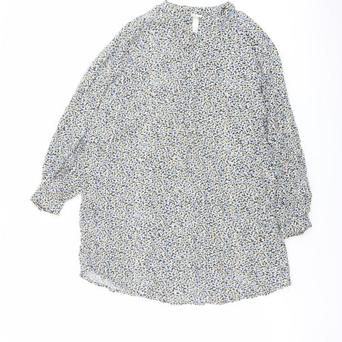 H&M Womens Multicoloured Geometric Viscose Trapeze & Swing Size S Mock Neck Button