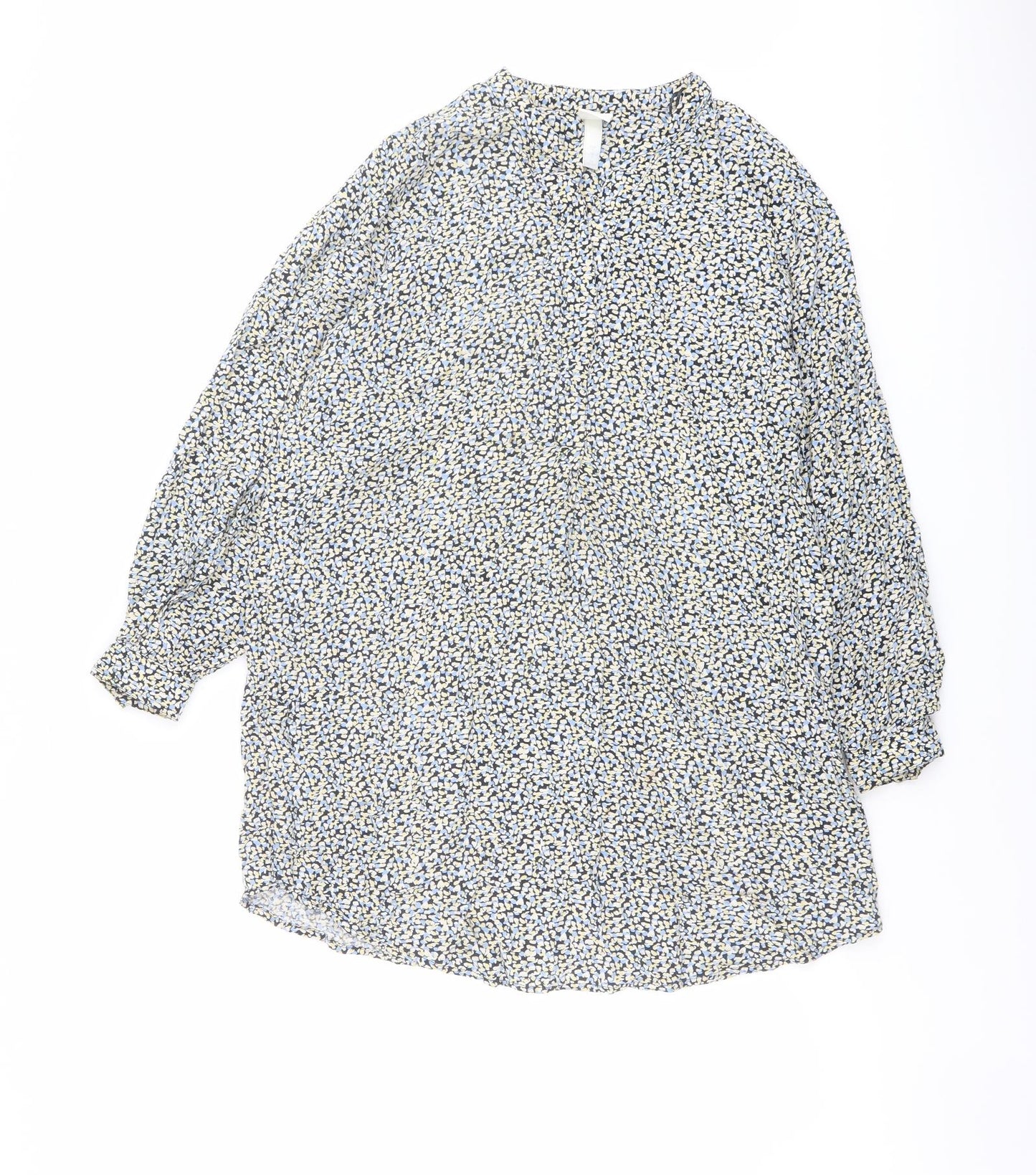 H&M Womens Multicoloured Geometric Viscose Trapeze & Swing Size S Mock Neck Button