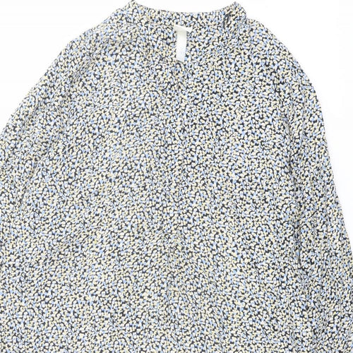 H&M Womens Multicoloured Geometric Viscose Trapeze & Swing Size S Mock Neck Button