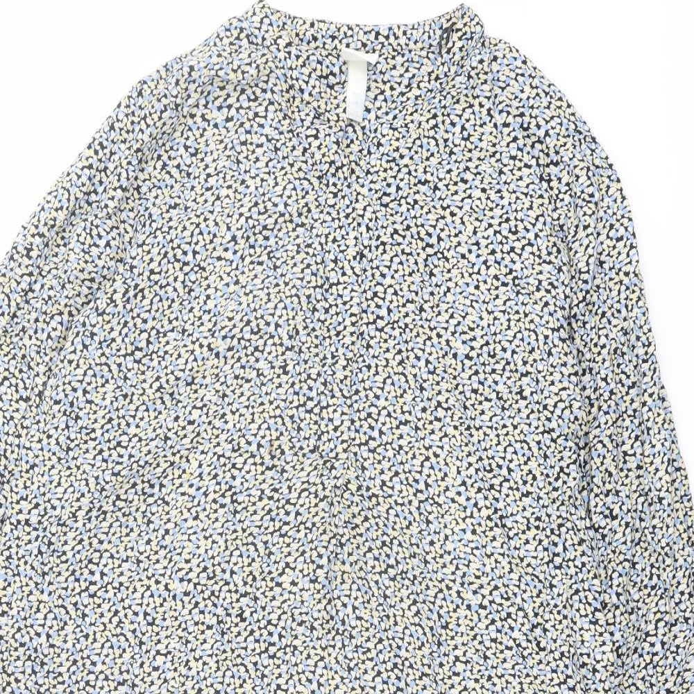 H&M Womens Multicoloured Geometric Viscose Trapeze & Swing Size S Mock Neck Button