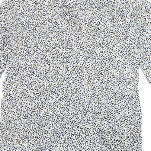 H&M Womens Multicoloured Geometric Viscose Trapeze & Swing Size S Mock Neck Button