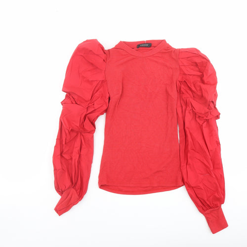 Today Womens Red Polyester Basic Blouse Size 8 Round Neck