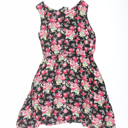 Amber Carystal Womens Multicoloured Floral Cotton Fit & Flare Size M Boat Neck Pullover